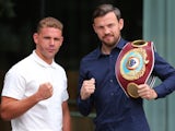 Billy Joe Saunders and Andy Lee pose with their fists after attending a press conference in Manchester on August 17, 2015