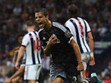 Cesar Azpilicueta of Chelsea celebrates scoring his team's third goal during the Barclays Premier League match between West Bromwich Albion and Chelsea at The Hawthorns on August 23, 2015