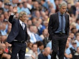 Manuel Pellegrini and Jose Mourinho on the touchline as Man City take on Chelsea on August 16, 2015