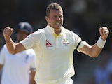 Peter Siddle of Australia celebrates after taking the wicket of Adam Lyth of England during day three of the 5th Investec Ashes Test match between England and Australia at The Kia Oval on August 22, 2015