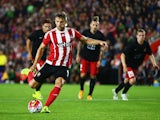 Jay Rodriguez of Southampton scores from the penalty spot during the UEFA Europa League Play Off Round 1st Leg match between Southampton and Midtjylland at St Mary's Stadium on August 20, 2015