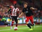 Sadio Mane of Southampton is challenged by Daniel Royer of Midtjylland during the UEFA Europa League Play Off Round 1st Leg match between Southampton and Midtjylland at St Mary's Stadium on August 20, 2015