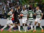 Sporting's goolkeeper Rui Patricio celebrates with teammates after stopping a penalty kick during the UEFA Champions League play off football match Sporting Portugal vs CSKA Moscou at the Jose Alvalade stadium in Lisbon on August 18, 2015