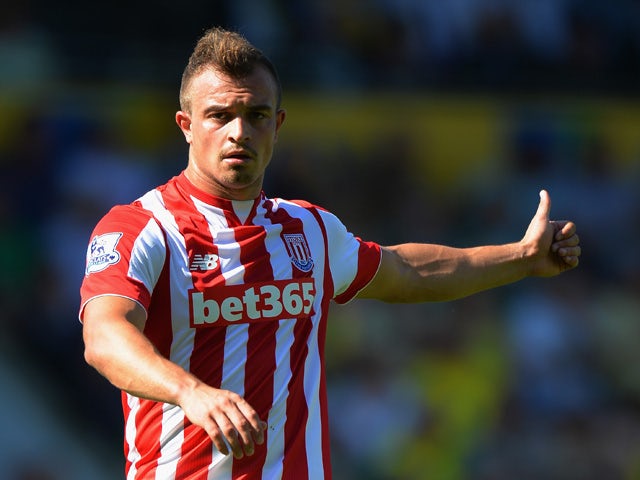 Xherdan Shaqiri of Stoke City in action during the Barclays Premier League match between Norwich City and Stoke City at Carrow Road on August 22, 2015
