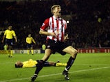 Tore Andre Flo of Sunderland celebrates after scoring a goal during the FA Barclaycard Premiership match between Sunderland and Tottenham Hotspur on November 10, 2002