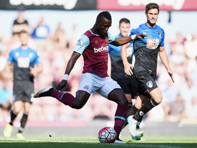 Modibo Maiga of West Ham United scores his team's third goal during the Barclays Premier League match between West Ham United and A.F.C. Bournemouth at the Boleyn Ground on August 22, 2015