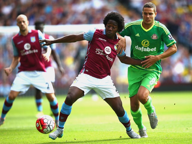 Carlos Sanchez of Aston Villa and Jack Rodwell of Sunderland compete for the ball during the Barclays Premier League match between Aston Villa and Sunderland at Villa Park on August 29, 2015