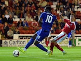 Romelu Lukaku of Everton scores his team's third goal during the Capital One Cup second round match between Barnsley and Everton at Oakwell Stadium on August 26, 2015 in Barnsley, England.