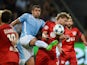 Leverkusen's forward Stefan Kiessling (R) and Lazio's defender from Brazil Mauricio vie for the ball during the UEFA Champions League playoff football match between Bayer Leverkusen and SS Lazio, in Leverkusen, western Germany, on August 26