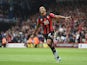 Callum Wilson of Bournemouth celebrates scoring his team's first goal during the Barclays Premier League match between A.F.C. Bournemouth and Leicester City at Vitality Stadium on August 29, 2015