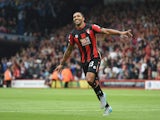 Callum Wilson of Bournemouth celebrates scoring his team's first goal during the Barclays Premier League match between A.F.C. Bournemouth and Leicester City at Vitality Stadium on August 29, 2015