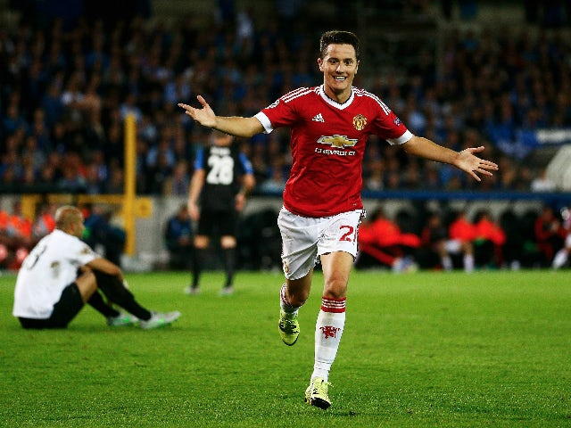  Ander Herrera of Manchester United celebrates scoring his team's fourth goal during the UEFA Champions League qualifying round play off 2nd leg match between Club Brugge and Manchester United held at Jan Breydel Stadium on August 26, 2015 in Brugge, Belg