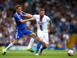 Connor Wickham of Crystal Palace and Nemanja Matic of Chelsea compete for the ball during the Barclays Premier League match between Chelsea and Crystal Palace at Stamford Bridge on August 29, 2015