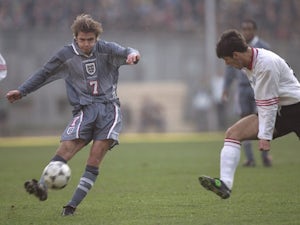 David Beckham of England in action during the world cup qualifier between Georgia and England in Tbilisi on November 9, 1996