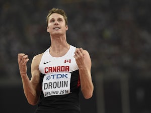 Canada's Derek Drouin reacts in the final of the men's high jump athletics event at the 2015 IAAF World Championships at the 'Bird's Nest' National Stadium in Beijing on August 30, 201
