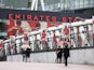 Fans begin to arrive at a rainy Emirates ahead of Arsenal's clash with Liverpool on August 24, 2015