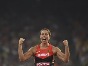 Germany's Kathrina Molitor reacts in the final of the women's javelin throw athletics event at the 2015 IAAF World Championships at the 'Bird's Nest' National Stadium in Beijing on August 30, 2015