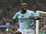 Shaun Wright-Phillips of Manchester City celebrates scoring his first goal during the Barclays Premier League match between Sunderland and Manchester City at the Stadium of Light on August 31, 2008