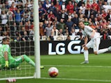 Gylfi Sigurdsson of Swansea City watches his shot go past the post during the Barclays Premier League match between Swansea City and Manchester United at Liberty Stadium on August 30, 2015