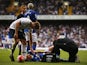 Tom Cleverley of Everton receives a medical treatment during the Barclays Premier League match between Tottenham Hotspur and Everton at White Hart Lane on August 29, 2015