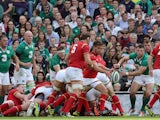 Wales's scrum half Rhys Webb kicks the ball up-field during the 2015 Rugby World Cup warm up match between Ireland and Wales at the Aviva Stadium in Dublin, Ireland on August 29, 2015