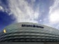 Exterior view of the new Allianz-Arena stadium in Munich, after its name has been mounted on the outside, 18 April 2005