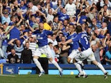 Everton's Andy Johnson celebrates scoring his first goal during their English Premiership football match against Liverpool at Goodison Park, Liverpool, 09 September 2006. AFP PHOTO / PAUL ELLIS