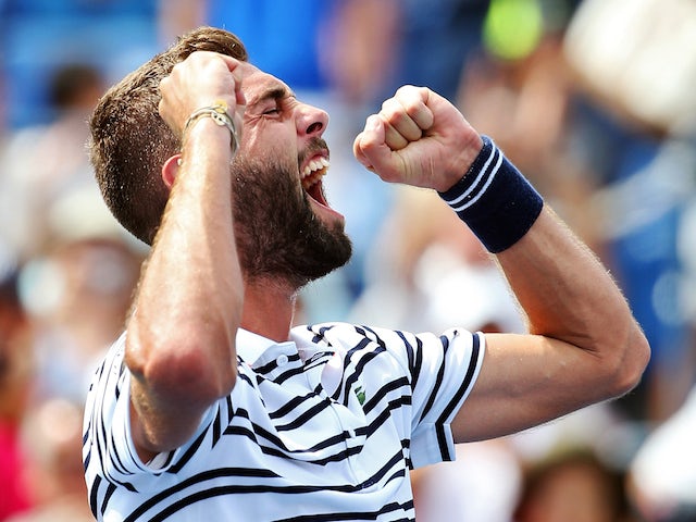 Benoit Paire of France reacts after defeating Kei Nishikori of Japan during their Men's Single First Round match on Day One of the 2015 US Open at the USTA Billie Jean King National Tennis Center on August 31, 2015 
