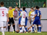 Red card for Daniele De Rossi of Italy (C) during the UEFA EURO 2016 Qualifier match between Italy and Bulgaria on September 6, 2015 in Palermo, Italy.