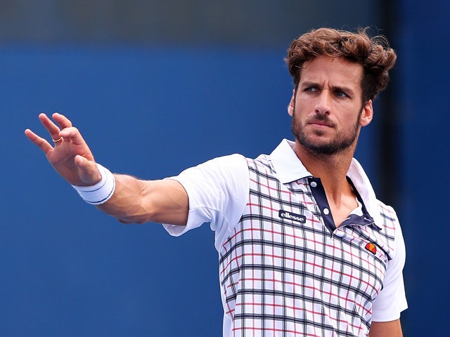 Feliciano Lopez of Spain gestures during a match against Nikoloz Basilashvili of Georgia in their Men's First Round match on Day One of the 2015 US Open at the USTA Billie Jean King National Tennis Center on August 31, 2015 