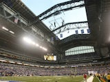 A general view of the interior of Lucas Oil Stadium, the new home of the Indianapolis Colts, with the roof open before a pre-season game between the Colts and the Buffalo Bills on August 24, 2008 at Lucas Oil Stadium in Indianapolis, Indiana.