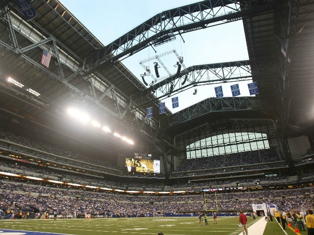 A general view of the interior of Lucas Oil Stadium, the new home of the Indianapolis Colts, with the roof open before a pre-season game between the Colts and the Buffalo Bills on August 24, 2008 at Lucas Oil Stadium in Indianapolis, Indiana.