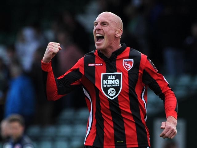 Kevin Ellison of Morecambe celebrates victory during the Sky Bet League Two match between Yeovil Town and Morecambe at Huish Park on September 5, 2015