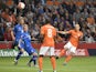 Netherlands' Arjen Robben (R) shoots the ball during the Euro 2016 qualifying round football match between Netherlands and Iceland at the Arena Stadium, on September 3, 2015