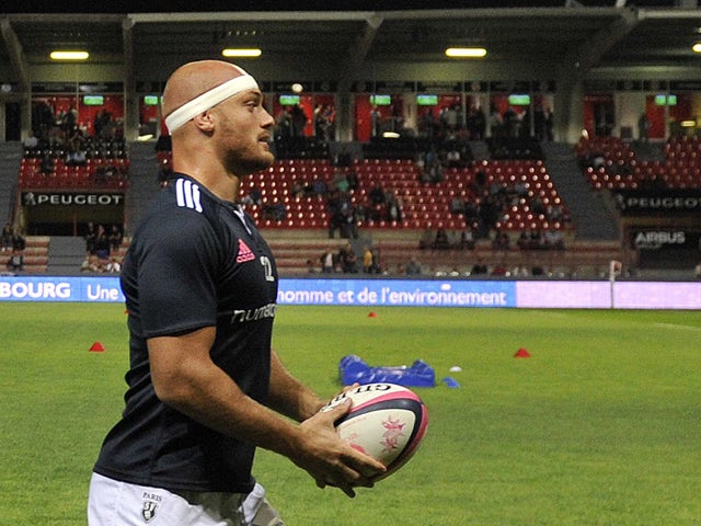Stade Francais Paris' US lock Scott LaValla warms up before the French Top 14 rugby union match between Toulouse and Stade Francais Paris at the Ernest Wallon Stadium in Toulouse, southern France, on October 4, 2014