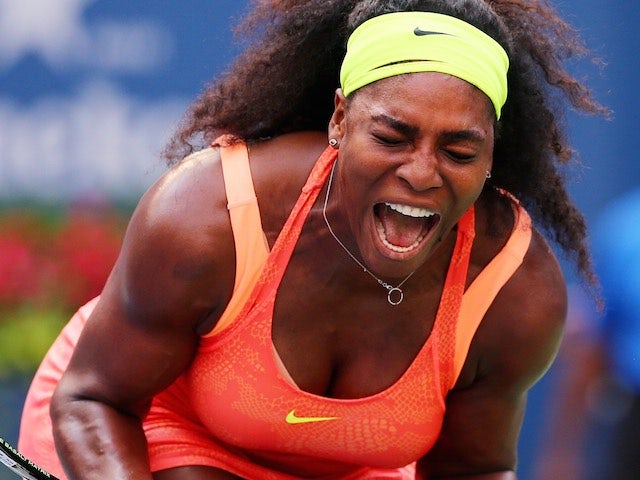 Serena Williams doubles over in ecstasy during her second-round match at the US Open on September 2, 2015