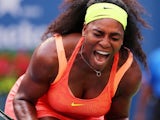 Serena Williams doubles over in ecstasy during her second-round match at the US Open on September 2, 2015
