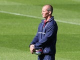 England head coach Stuart Lancaster watches on during a training session on September 4, 2015