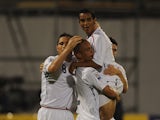 Theo Walcott of England celebrates scoring his team's second goal with his team mates during the FIFA 2010 World Cup Qualifying Group Six match between Croatia and England at the Maksimir Stadium on September 10, 2008