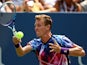 Tomas Berdych of Czech Republic returns a shot against Bjorn Fratangelo of the United States during their Men's Singles First Round match on Day Two of the 2015 US Open at the USTA Billie Jean King National Tennis Center on September 1, 2015