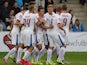 Vladimir Darida of Czech Republic (C) celebrates with teammates after he scored during the Euro 2016 qualifying football match between Latvia and Czech Republic in Riga on September 6, 2015.