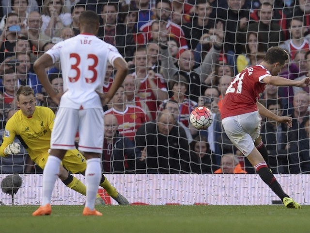 Ander Herrera scores Man Utd's second against Liverpool from the penalty spot on September 12, 2015