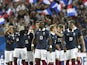 France's midfielder Blaise Matuidi (2nd L) celerates with his teammates after scoring his second goal during the Euro 2016 friendly football match France vs Serbia at the stadium in Bordeaux on September 7, 2015. 