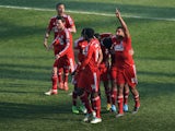 Tesho Akindele #13 of FC Dallas celebrates his second half goal with his teammates against the Philadelphia Union at PPL Park on March 21, 2015 in Chester, Pennsylvania. Dallas won 2-0.
