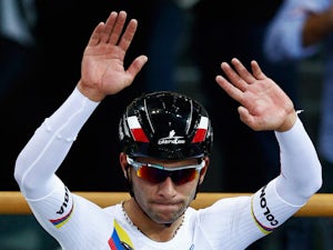 rnando Gaviria of Colombia celebrates winning the gold medal in the Men's Omnium during day 4 of the UCI Track Cycling World Championships held at National Velodrome on February 21, 2015