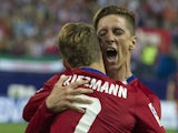 Fernando Torres shouts in Antoine Griezmann's ear after scoring for Atletico Madrid against Barcelona on September 12, 2015