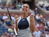 Flavia Pennetta of Italy celebrates match point against Petra Kvitova of the Czech Republic during their 2015 US Open Women's Singles - Quarterfinals at the USTA Billie Jean King National Tennis Center September 9, 2015