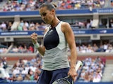 Flavia Pennetta reacts to winning a point during the US Open final on September 12, 2015