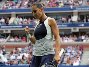 Flavia Pennetta reacts to winning a point during the US Open final on September 12, 2015