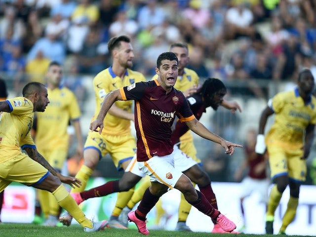 Iago Falque celebrates scoring for Roma against Frosinone on September 12, 2015
